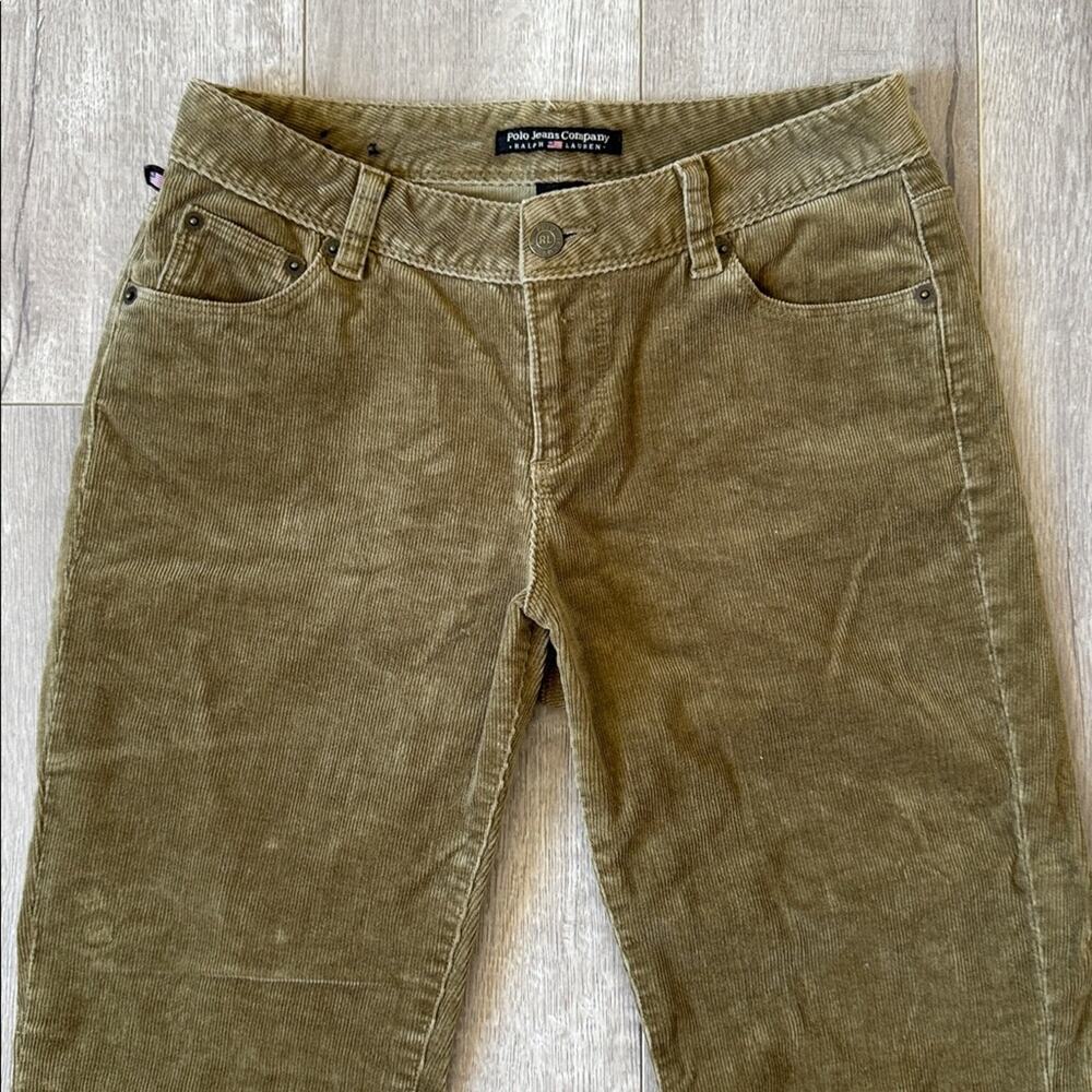 Y2K Polo Jeans Ralph Lauren Corduroy Pants Green Straight Leg Sz 4 Low Rise - Picture 3 of 6